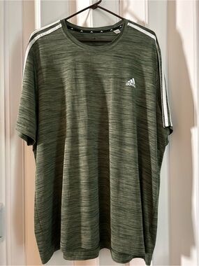 Adidas Aeroready Primegreen 3-Stripe Tee Green Heather Mens Size 2XL